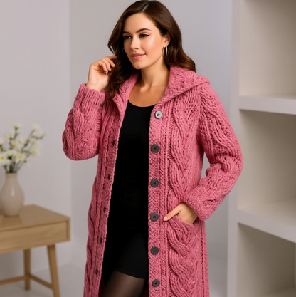 Warm Cable Knit Hooded Jacket Coat