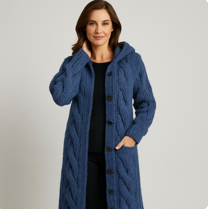 Warm Cable Knit Hooded Jacket Coat
