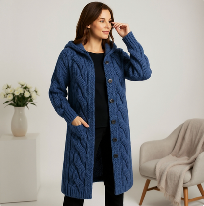 Warm Cable Knit Hooded Jacket Coat