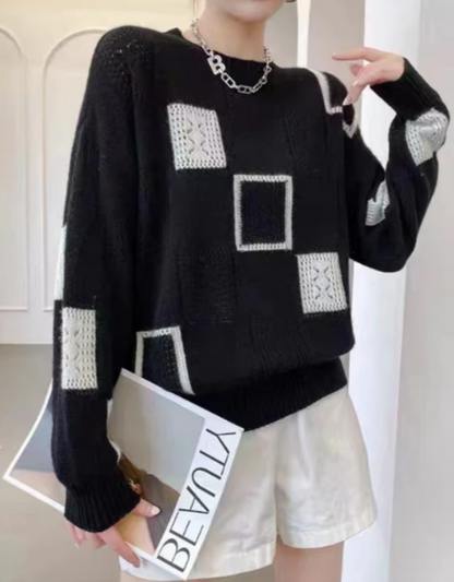 Colorful Quilted Knit Sweater