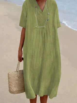Women's V-Neck Short Sleeve Dress Lightweight Breathable Relaxed Fit