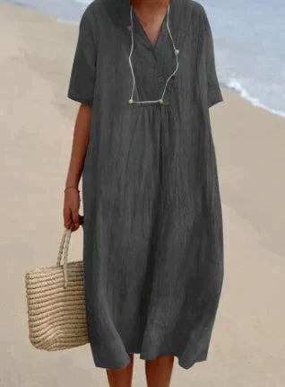 Women's V-Neck Short Sleeve Dress Lightweight Breathable Relaxed Fit