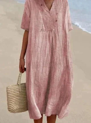 Women's V-Neck Short Sleeve Dress Lightweight Breathable Relaxed Fit