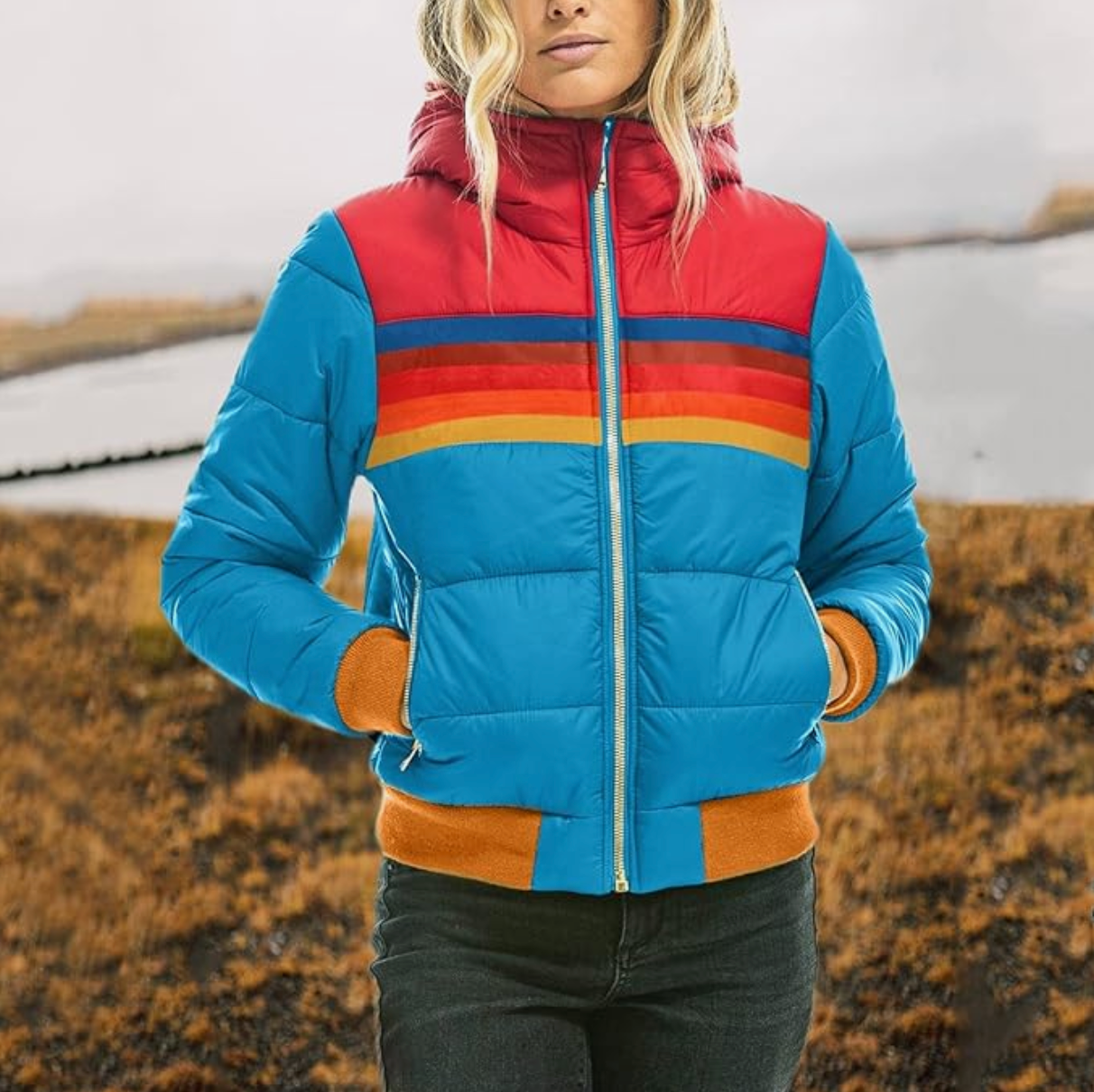 Classic Vintage Stripe Ladies Padded Coat