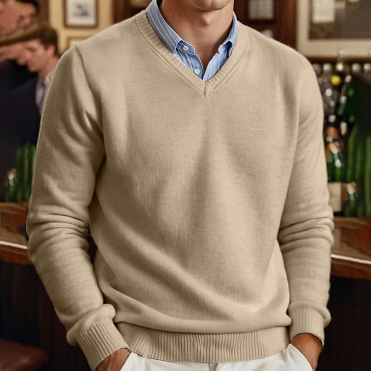 Men's V-Neck Sweater Solid Color - VibreMode