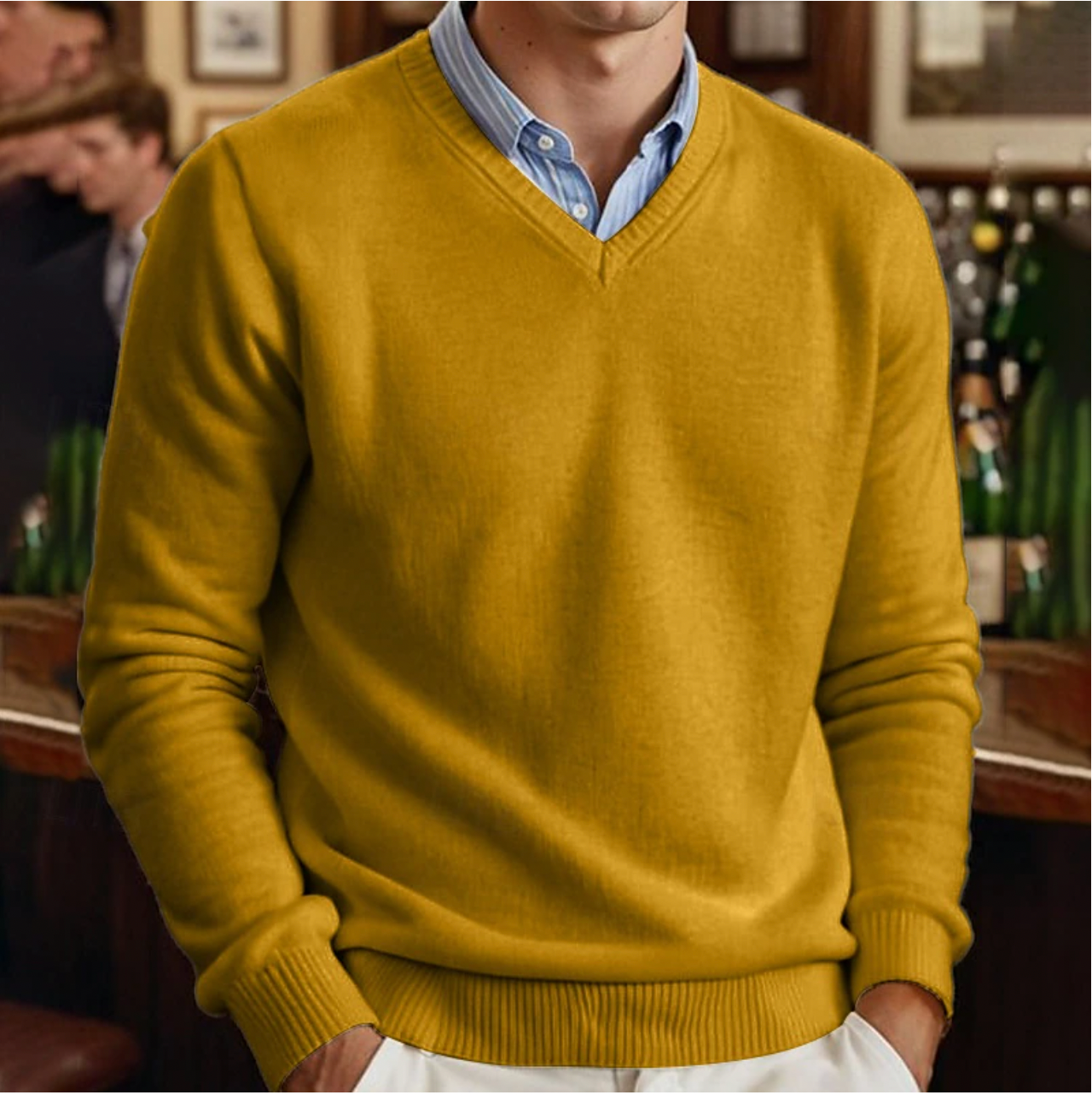Men's V-Neck Sweater Solid Color