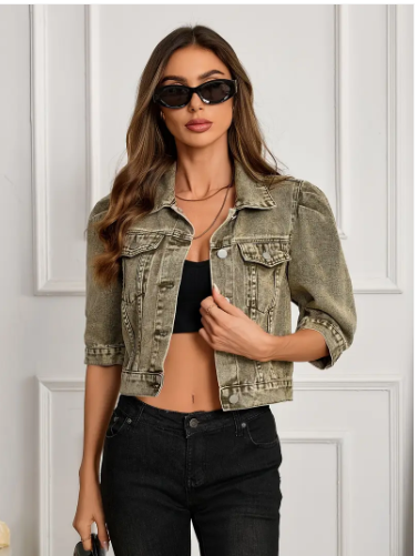 Women's Denim Jacket Short Casual Blue
