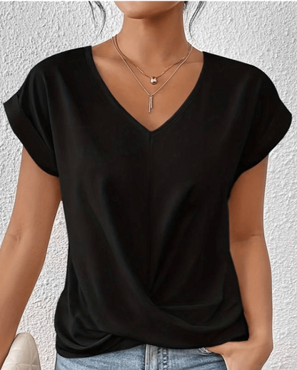 Green Twist Front V Neck Short Sleeve Women's Top