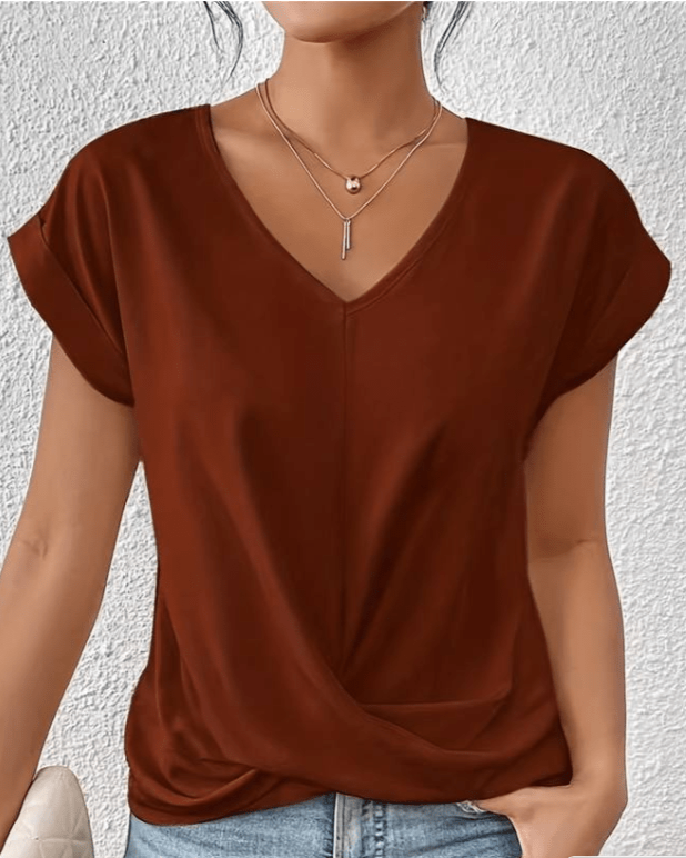 Women's V-Neck Twist Front Short Sleeve Blouse