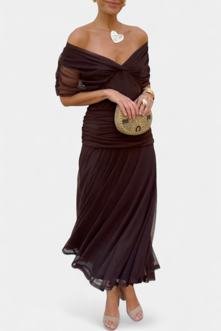 Elegant V Neck Ruffled Floor Length Dress
