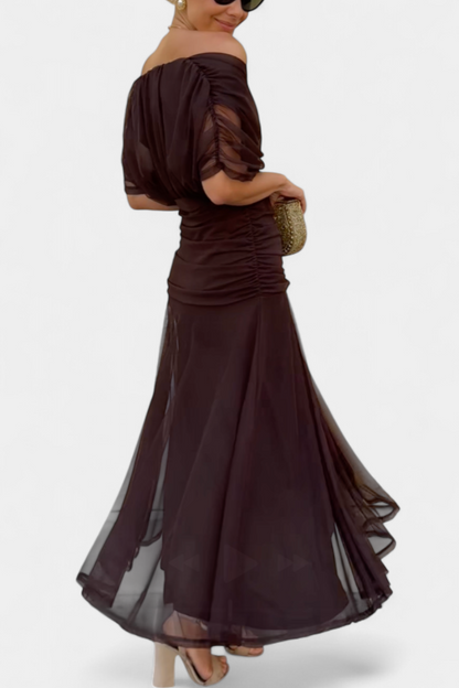 Elegant V Neck Ruffled Floor Length Dress