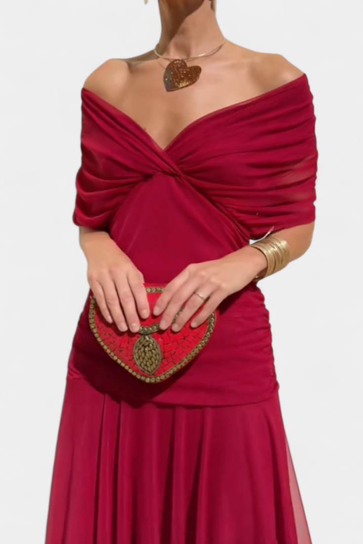 Elegant V Neck Ruffled Floor Length Dress