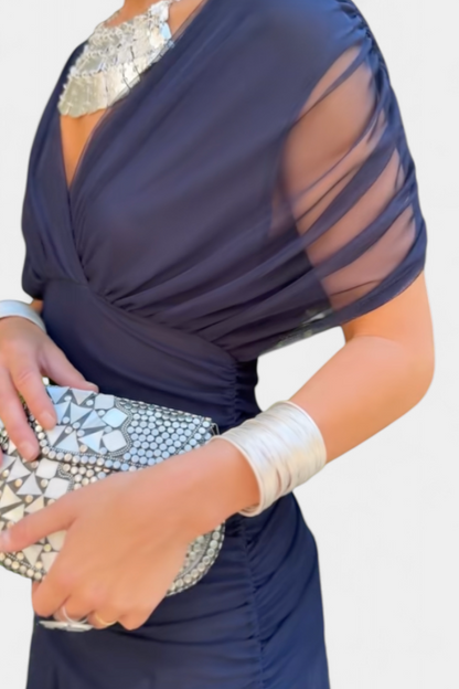 Elegant V Neck Ruffled Floor Length Dress
