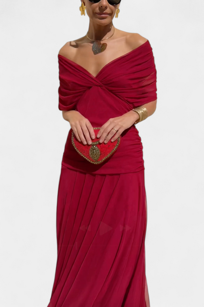 Chic Cold Shoulder Flowy Midi Dress