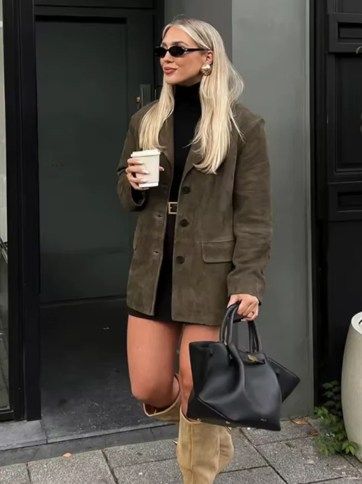Women's Brown Suede Blazer