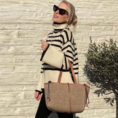 Women's Striped Turtleneck Sweater
