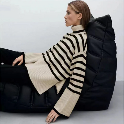 Women's Striped Turtleneck Sweater