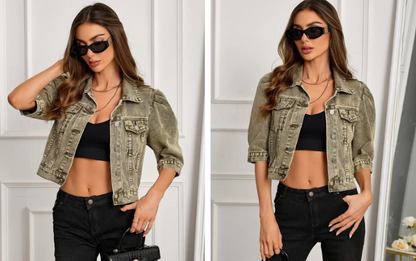 Women's Denim Jacket Short Casual Blue