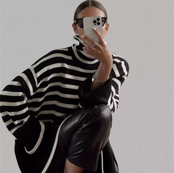 Women's Striped Turtleneck Sweater