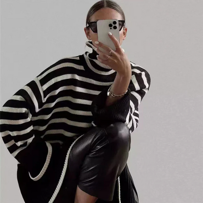 Women's Striped Turtleneck Sweater
