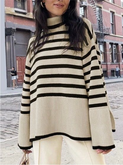 Women's Striped Turtleneck Sweater - VibreMode