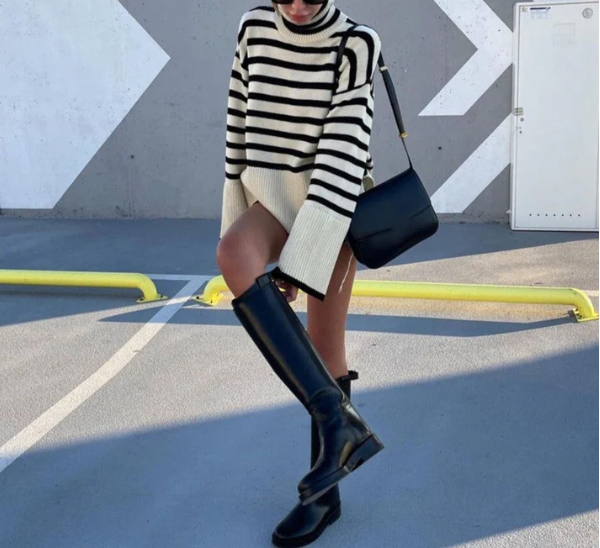 Women's Striped Turtleneck Sweater