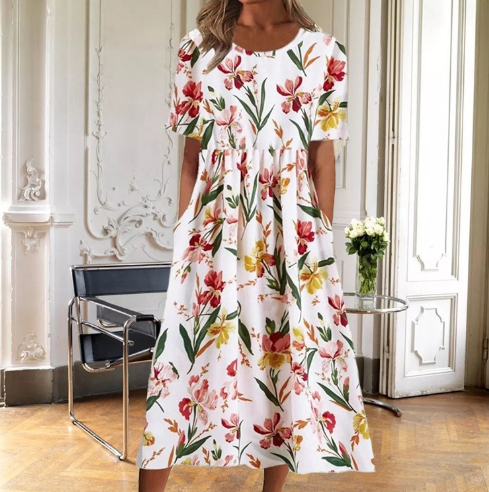 Women's Floral Print Midi Summer Dress - VibreMode
