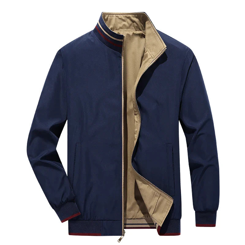Men's Reversible Windbreaker Jacket Slim Fit Solid Black
