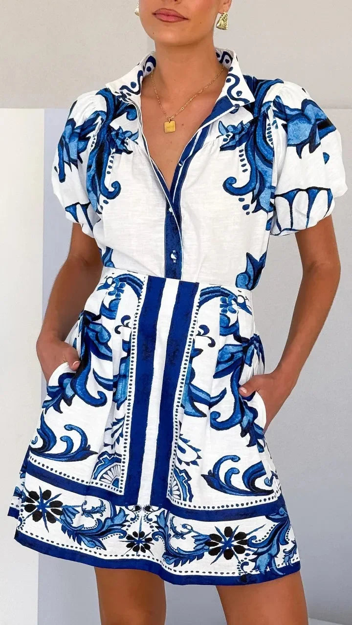 Women's Cute Floral Mini Dress with Puff Sleeves