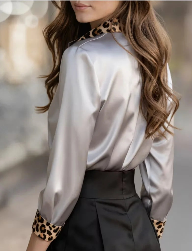 Women's Leopard Satin Blouse
