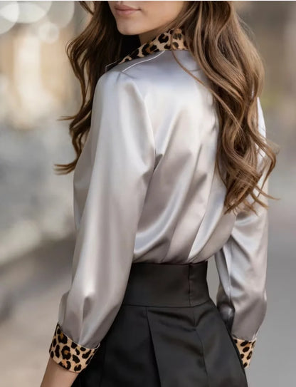 Women's Leopard Satin Blouse