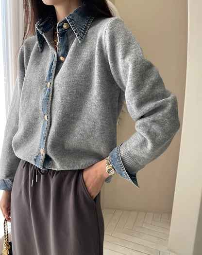 Women's Denim Contrast Cardigan