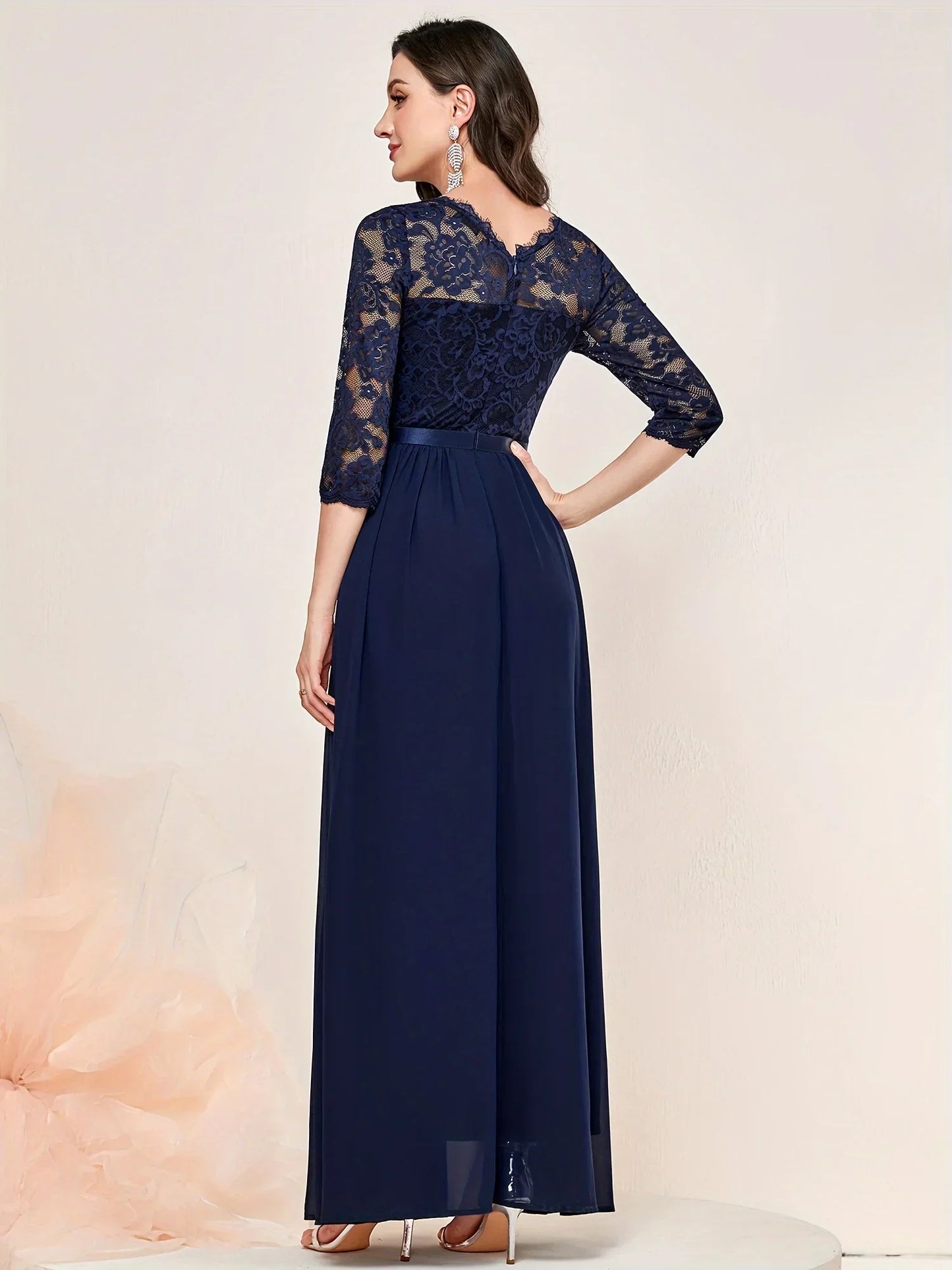 Elegant Lace Ruffled Cap Sleeve Party Gown