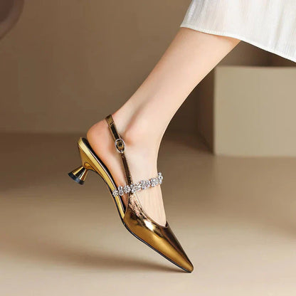 Luxurious Crystal Buckle High Heel Slingbacks