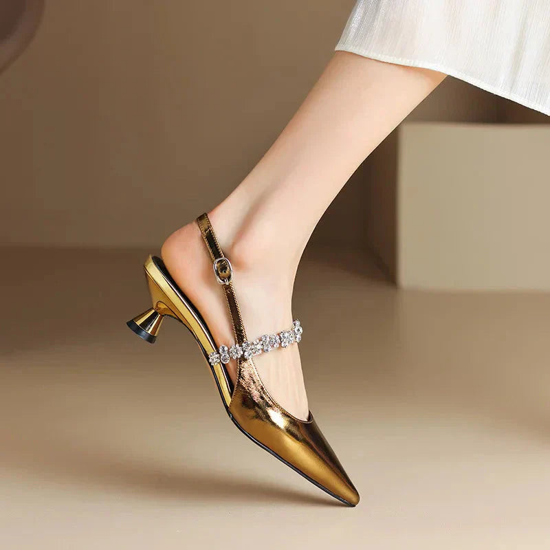 Women's Crystal Slingback Heels Pointed Toe Pumps