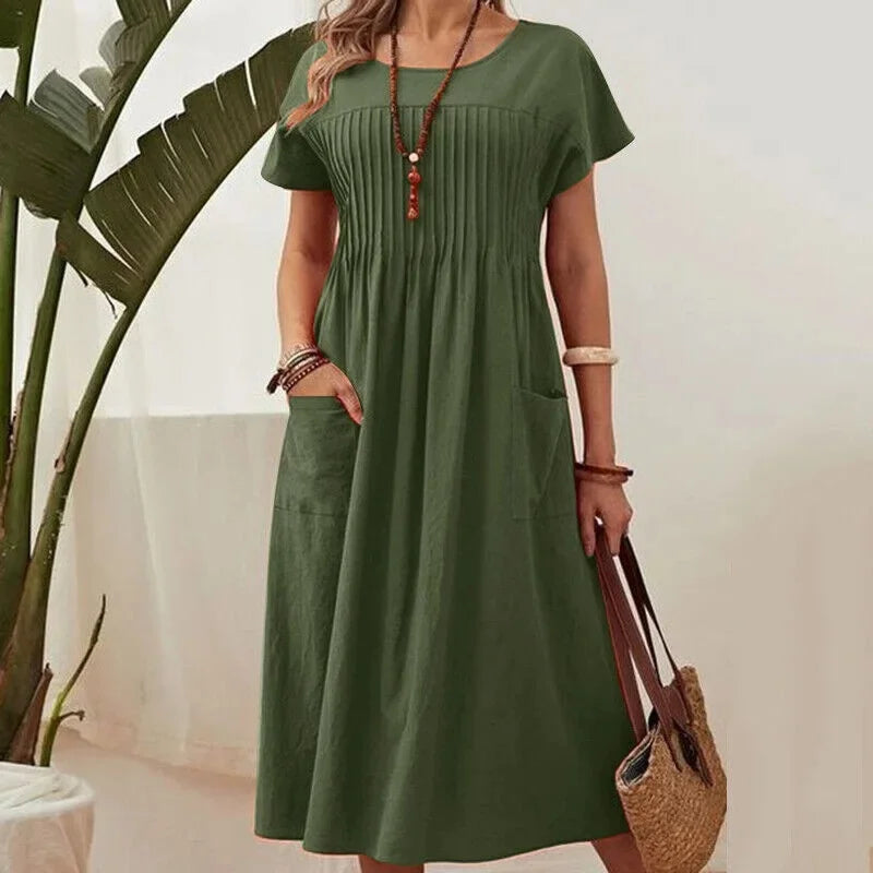 Relaxed Fit Knee Length Summer Dress - VibreMode