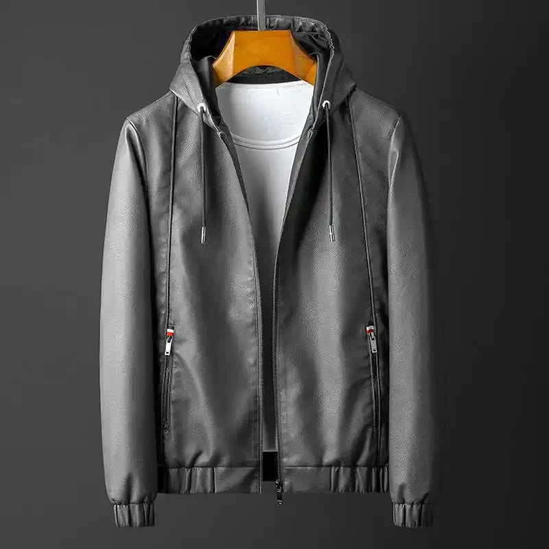 Edgy Biker Leather Hoodie Jacket