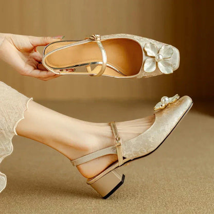 Elegant Floral Mary Jane High Heel Shoes - VibreMode
