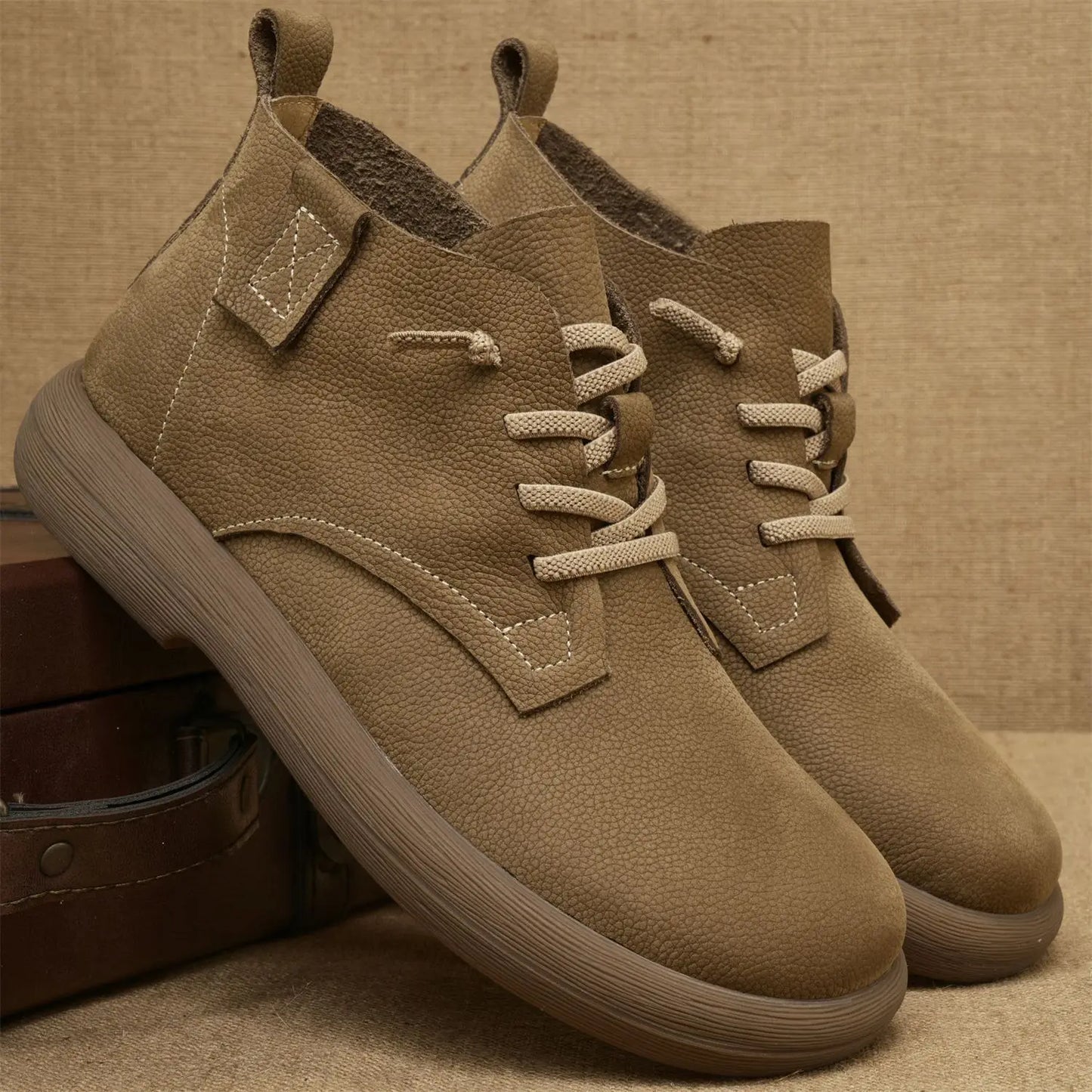 Men's Ankle Boots Soft Sole Lace-Up Brown