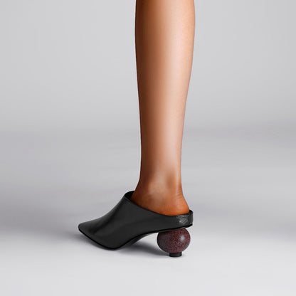 Round Toe Block Heel Mules