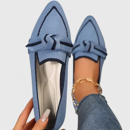 Elegant Women's Pointed Toe Slip On Loafers with Bow Detail - VibreMode