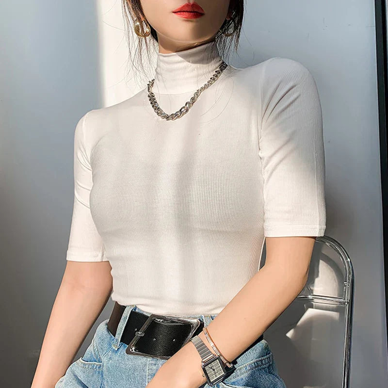 Women's Textured Ribbed Mock Neck