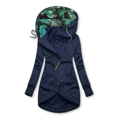 Women's Hooded Longline Zip Up Jacket