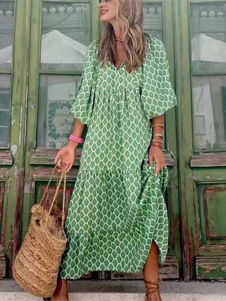 Women's Boho Floral Maxi Dress - VibreMode