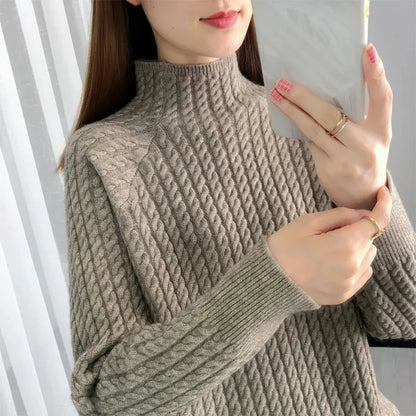 Women's Braided Cotton Turtleneck Sweater