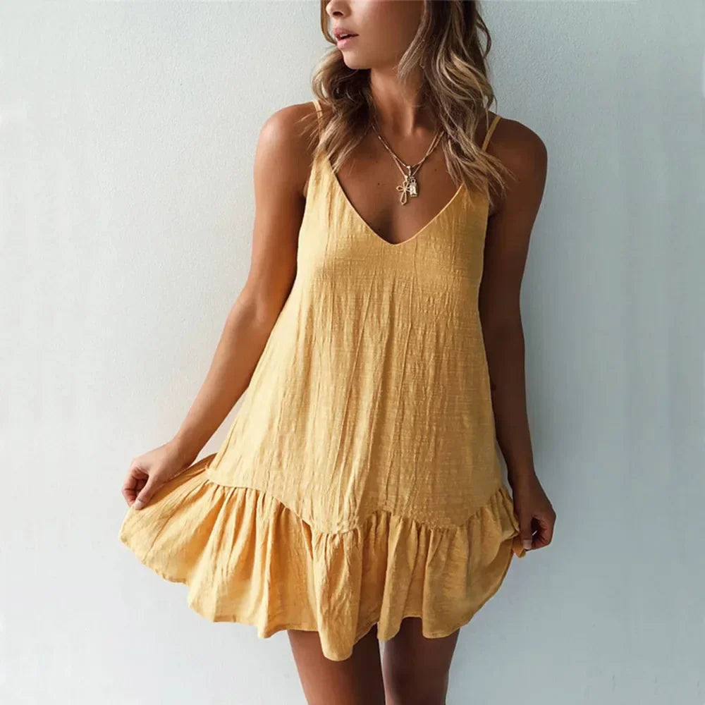 Women's Linen Ruffle Dress