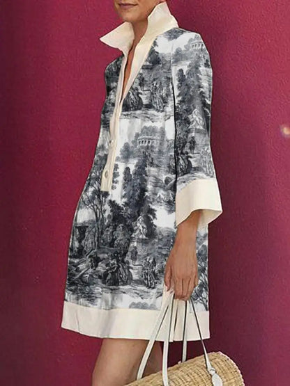 Women's Vintage Print Mini Tunic Dress