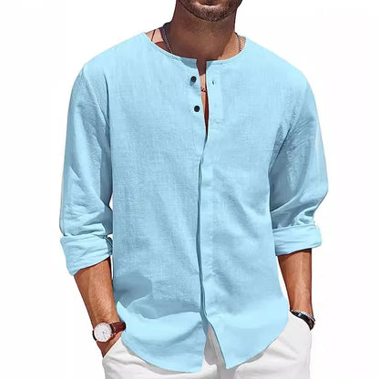 Men's Linen Henley Summer Shirt - VibreMode