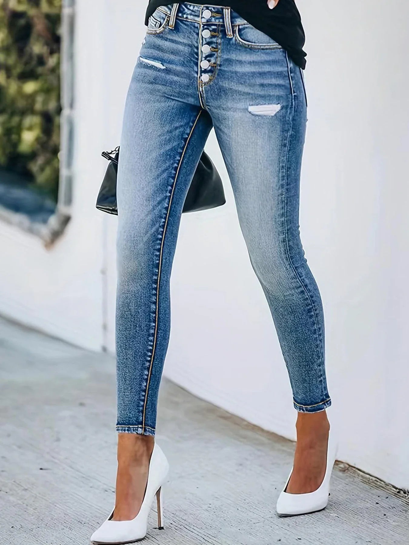 Women's High-Waisted Slim Jeans Elastic Dark Wash