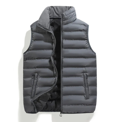 Men's Down Vest Sleeveless Zipper Padded Windproof Black